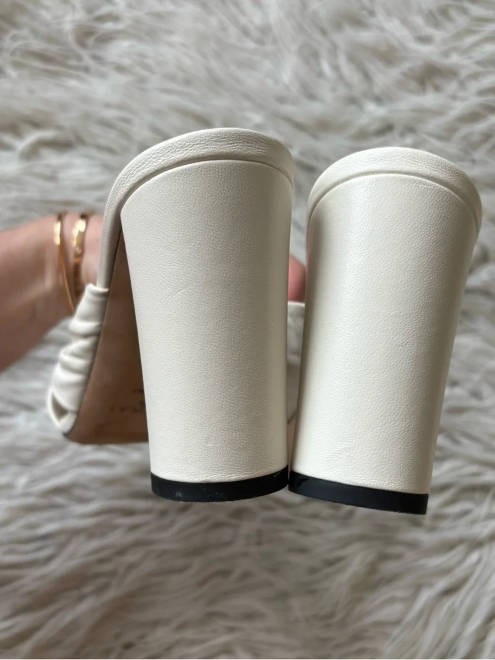 JIMMY CHOO Avenue 85mm Block Heel Latte Ivory Leather Twist Knot Front Mule 40.5